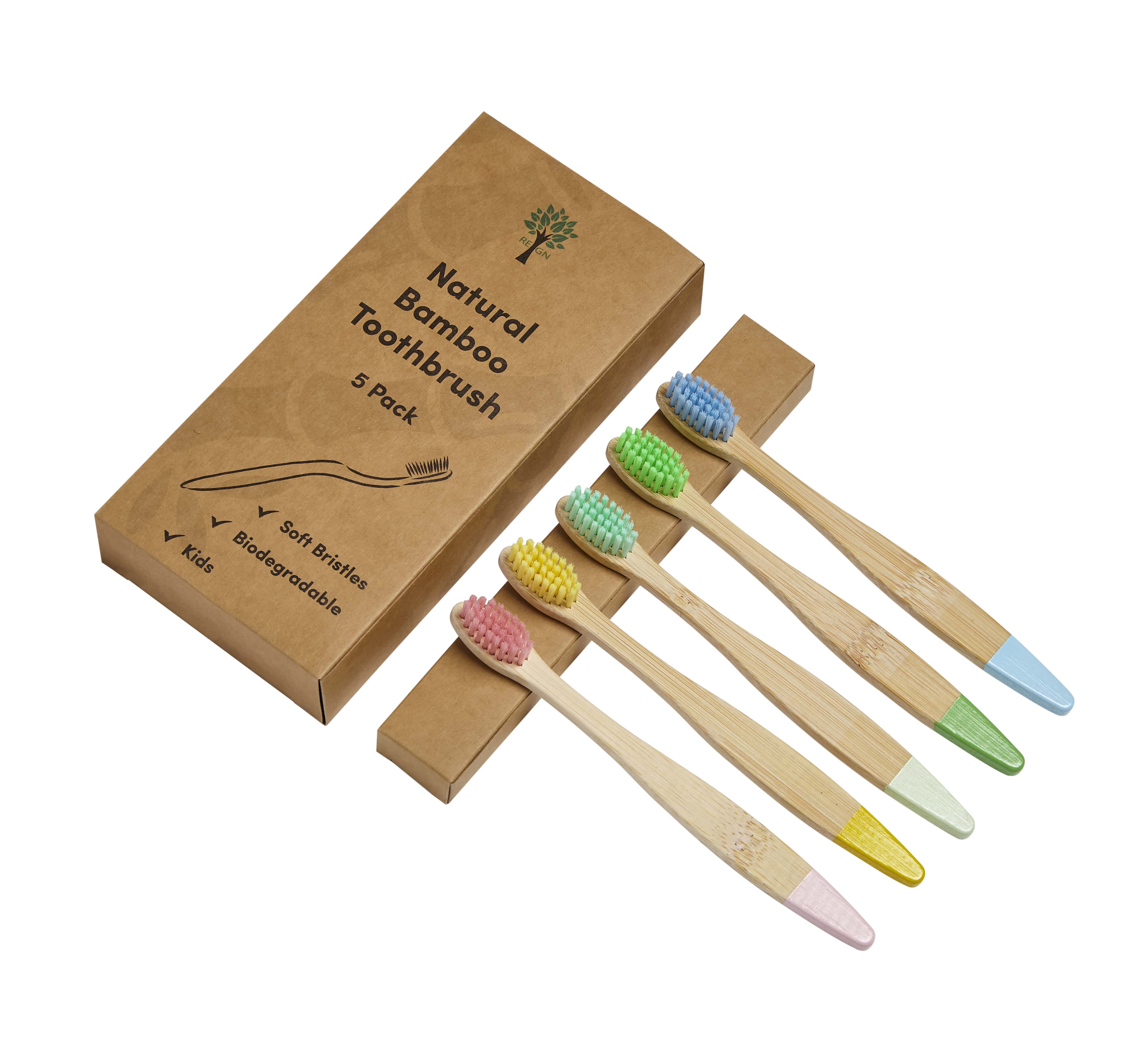 Bamboo Toothbrushes - 5 Pack - Kids
